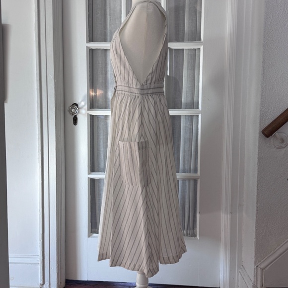 Free People V-neck Diana Wrap Midi Dress - White Pin-Striped Cotton, Small - Picture 5 of 7